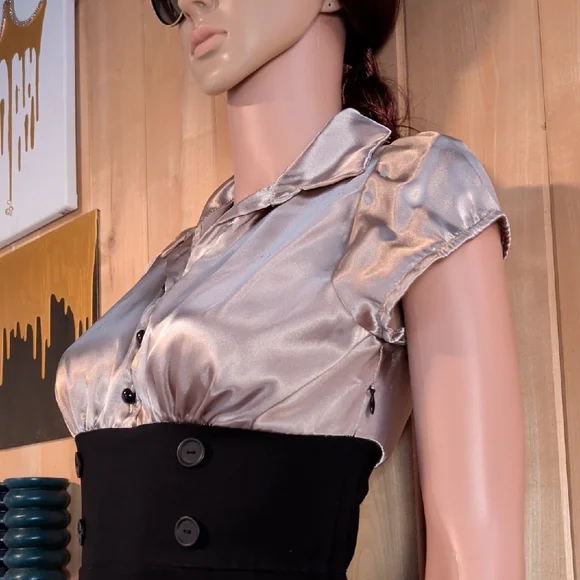 Black Dress with Gold Top+Button Details - Picture 2 of 6